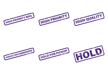 Purple Rectangular Stamp Impression Set with Various Message on White Background