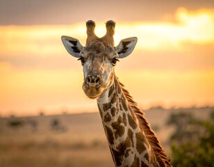 Obraz premium Giraffe at golden sunrise