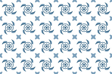 Seamless Pattern with Blue Floral Shapes and Stars on a White Background for Elegant Design Projects