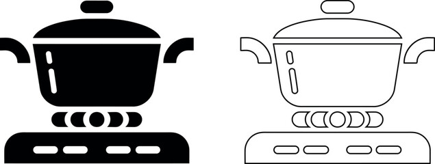 Cooking pot on gas stove kitchen appliance vector illustration design