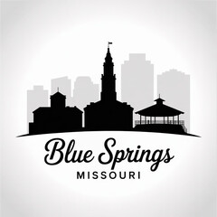 Fototapeta premium Blue Springs Missouri Skyline Silhouette — Lakefront Suburban City Vector Illustration