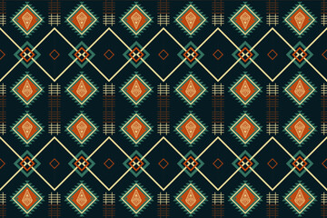 Geometric Vintage Pattern with Diamonds and Lines in Earthy Tones on Dark Background for Textile Design