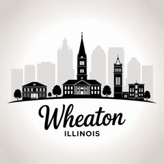 Obraz premium Wheaton Illinois Skyline Silhouette — Historic DuPage County Seat Vector Illustration