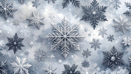 Stunning Silver Snowflake Background Image.