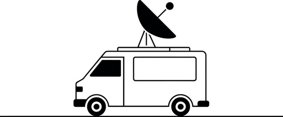 News Broadcasting Van With Satellite Communication Technology Vector Illustration Concept