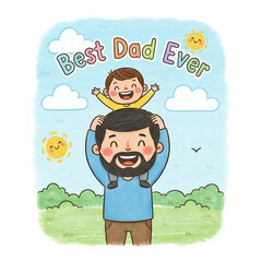 Happy father and child celebrating best dad ever isolated on transparent background