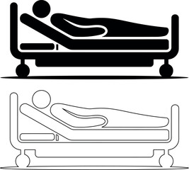 Patient in Hospital Bed Illustration Black and White Medical Concept