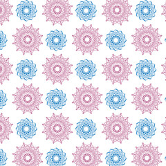 Multicolored Mandala Repeat Pattern, Detailed Red and Blue Mandala Pattern