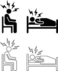 Pictogram illustration of headache and migraine pain in various postures