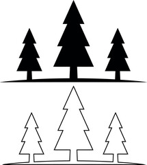 Silhouetted and Outlined Pine Trees Graphic Representation of Nature and Outdoors