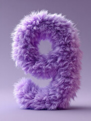 3d fluffy number, purple fluffy number, soft fur typography, fluffy alphabet design, furry 3d letter, number 9 art