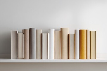 Collection of decorative books with gold and neutral tones isolated on white background, ideal for mockups