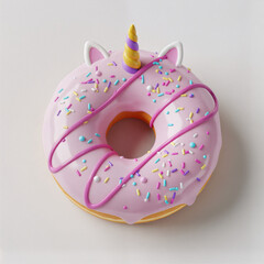Donut rosa estilo unicórnio com chifre e orelhas decorativas