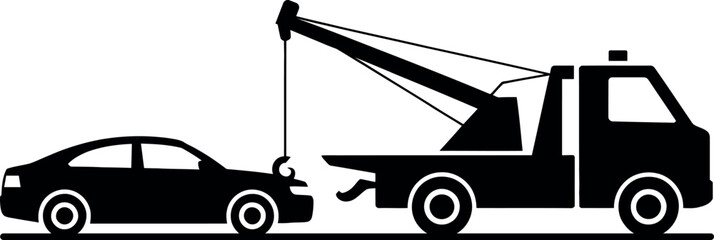 Tow truck assisting a broken down car with its crane system