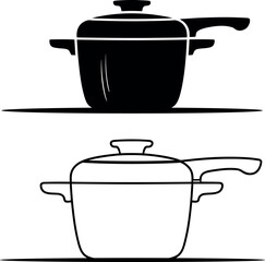 Two contrasting cooking pots black filled and white outline illustration
