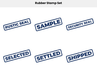 Set of Blue Rubber Stamps with Rustic Seal, Sample, Security Seal on White