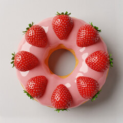 Donut rosa com cobertura de morango e frutas frescas