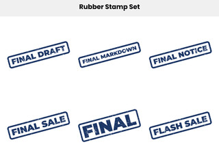 Set of Distressed Blue Rubber Stamps with Final Draft Textures on White