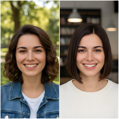 A person smiling, then the same person with a different hairstyle, maintaining facial consistency, AI Influencer