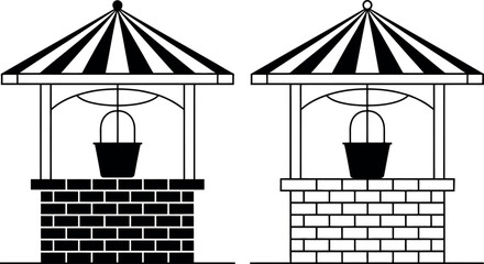 Two water wells icons graphic black and white minimalist design