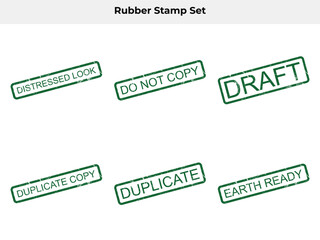 Set of Green Distressed Rubber Stamps with Text on White Background Isolated