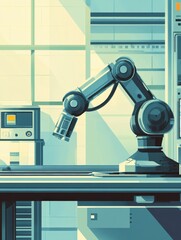 High-tech robotic arm working in a modern factory setting during daylight hours