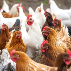 Flock of chickens in a farm yard