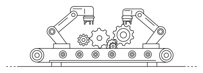 Obraz premium Assembly Line Robot Gears Vector Illustration