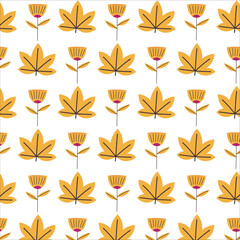 Yellow Leaf and Flower Repeat Pattern