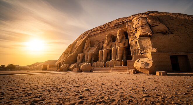 Abu Simbel Temple Glowing at Sunrise in Aswan