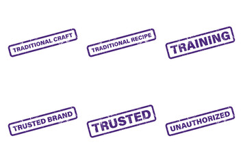 Set of Purple Grunge Stamp Impression With Various Wording on White Background