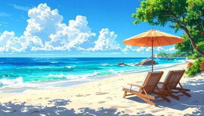 Obraz premium Serene Beach Scene with Two Chairs.