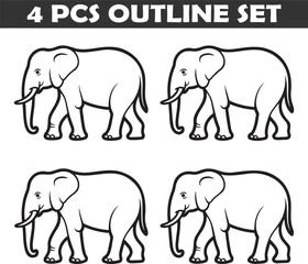 Fototapeta premium Set of Walking Elephant Outline vector illustration isolated On Transparent Background