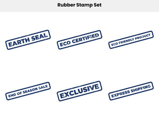 Set of Six Distressed Blue Stamps with Various Messages on White Background