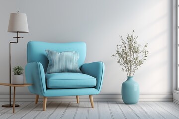 Serene Reading Nook with a Contemporary Blue Armchair and Minimalist Decor