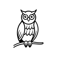 owl perched on branch line art 