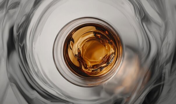 Golden Swirl of Whiskey in Clear Glass on Smooth Surface