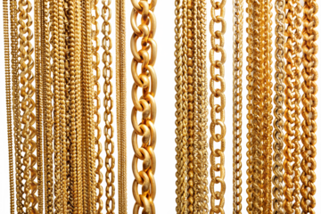 Collection of various gold chains isolated on transparent background, a timeless symbol of wealth and status, perfect for adding a touch of luxury