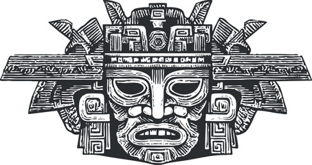 Intricate Aztec mask design showcasing ancient culture and artistry with tribal elements.