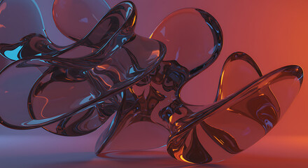 Abstract liquid sculpture with vibrant gradient lighting showcasing dynamic flowing forms and smooth reflective surfaces