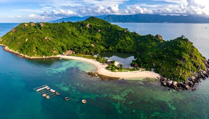 Obraz premium Lush island with turquoise waters