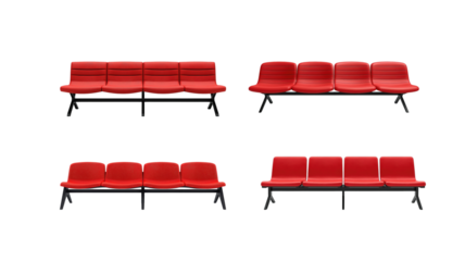 Red waiting chairs on transparent background png