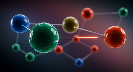Abstract network of colorful spheres connected by lines, representing data connections and communication