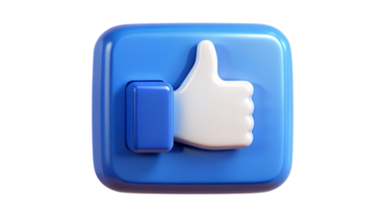 Blue like button isolated on transparent background a symbol of approval, agreement, or positive feedback in social media and online platforms