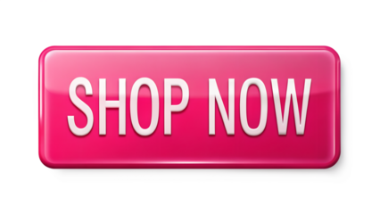 Shop now button isolated on transparent background glossy pink button with white text great for websites and online stores to encourage purchases