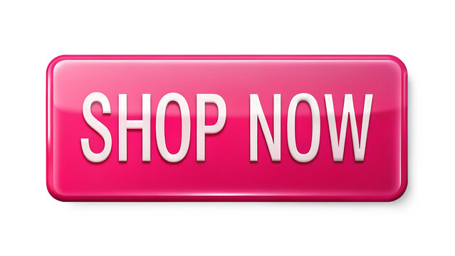 Shop now button isolated on transparent background glossy pink button with white text great for websites and online stores to encourage purchases