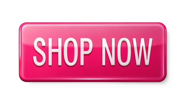 Shop now button isolated on transparent background glossy pink button with white text great for websites and online stores to encourage purchases