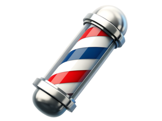 Classic barber pole with red white and blue stripes isolated on white background