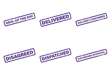 Six Rubber Stamps, Text, Delivered, Deal of the Day, Dispatched on White Background