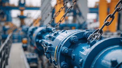 Obraz premium Robust industrial pipeline system with heavy-duty chains, vital for energy and infrastructure projects